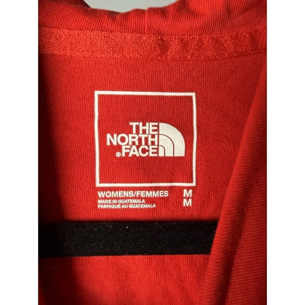 The North Face Women Med Red Long Sleeve Hooded Shirt With Logo